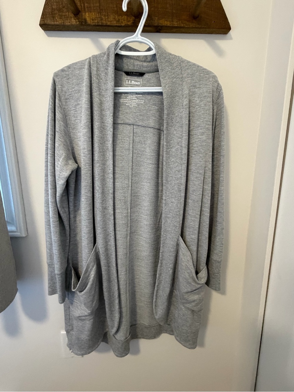 L.L. Bean Light Gray Open Shawl-Collar Cardigan with Pockets